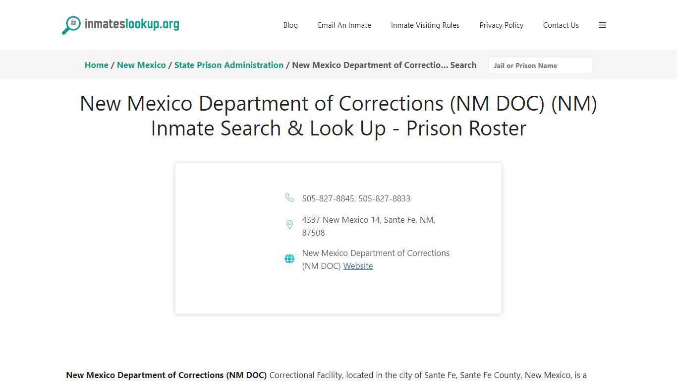 New Mexico Department of Corrections (NM DOC) (NM) Inmate Search & Look ...